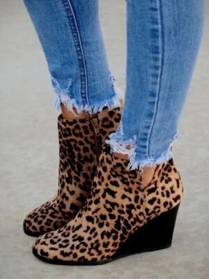 Trendy Leopard Print Wedge Ankle Boots - Image 1