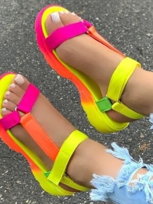 Trendy Neon Multicolor Strap Cushioned Sandals - Image 1
