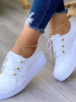 Trendy Platform White Lace-Up Casual Sneakers - Image 1
