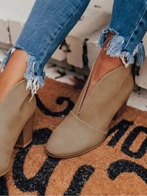 Trendy V-Cut Slip-On Chunky Block Heel Ankle Boots - Image 11
