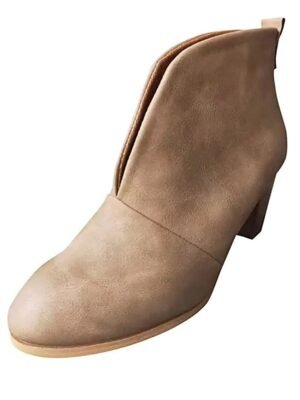 Trendy V-Cut Slip-On Chunky Block Heel Ankle Boots - Image 12