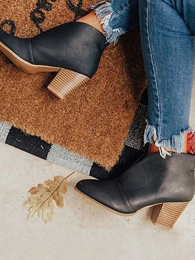 Trendy V-Cut Slip-On Chunky Block Heel Ankle Boots - Image 2