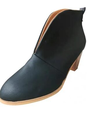 Trendy V-Cut Slip-On Chunky Block Heel Ankle Boots - Image 6