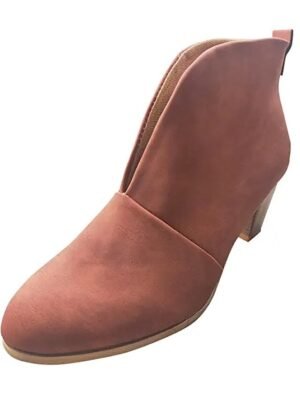 Trendy V-Cut Slip-On Chunky Block Heel Ankle Boots - Image 9