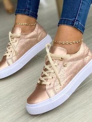 Trendy White Casual Cushioned Sole Lace-Up Sneakers - Image 3