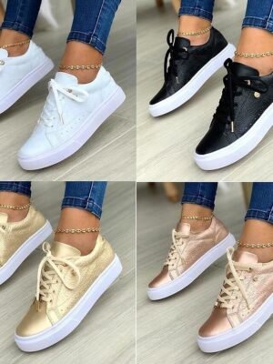 Trendy White Casual Cushioned Sole Lace-Up Sneakers - Image 7