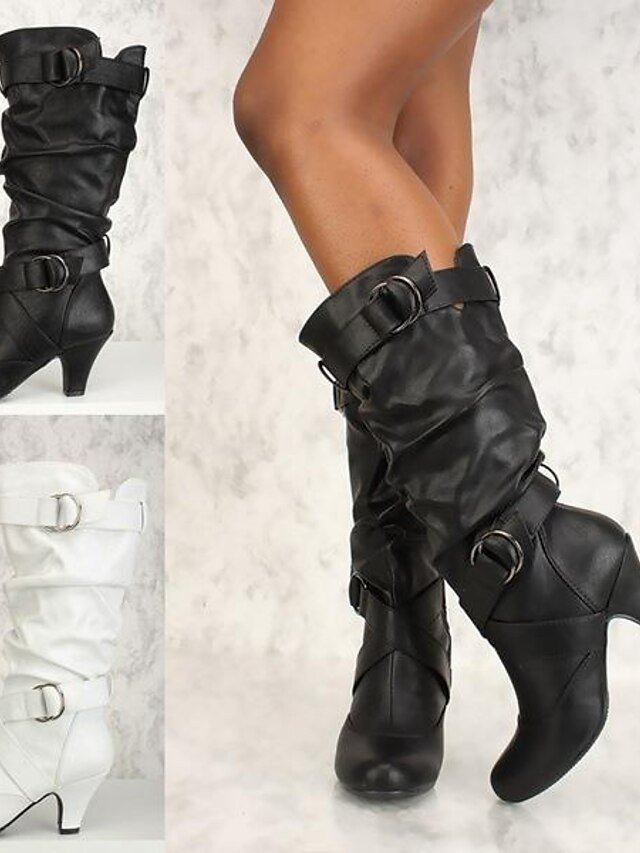Versatile Knee-High Slouchy Mid-Heel Buckle Boots - Image 1