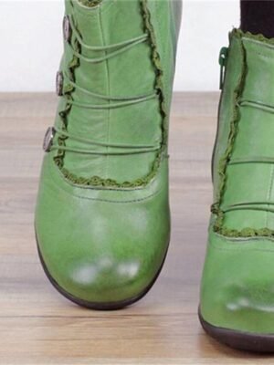 Victorian Lace-Trimmed Round Toe Ankle Boots - Image 12