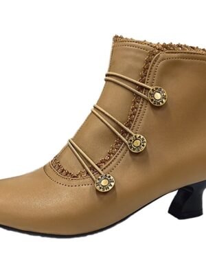 Victorian Lace-Trimmed Round Toe Ankle Boots - Image 14