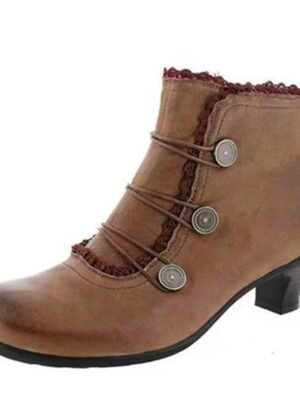 Victorian Lace-Trimmed Round Toe Ankle Boots - Image 15
