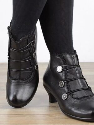 Victorian Lace-Trimmed Round Toe Ankle Boots - Image 2