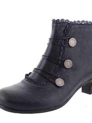 Victorian Lace-Trimmed Round Toe Ankle Boots - Image 5