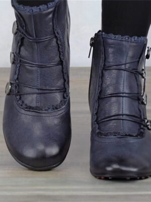 Victorian Lace-Trimmed Round Toe Ankle Boots - Image 9