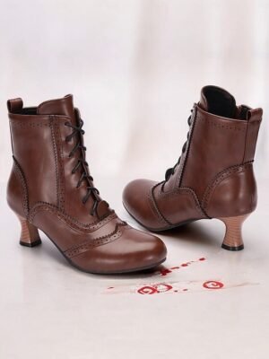 Victorian Lace-Up Round Toe Ankle Boots - Image 2