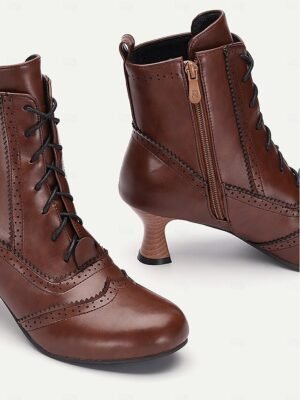 Victorian Lace-Up Round Toe Ankle Boots - Image 3