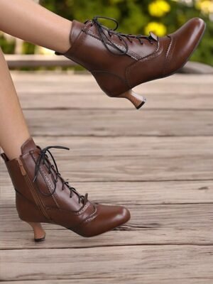 Victorian Lace-Up Round Toe Ankle Boots - Image 7