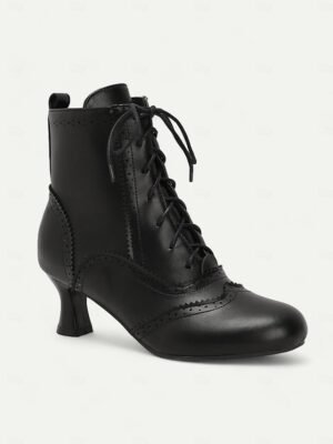 Victorian Lace-Up Round Toe Ankle Boots - Image 9