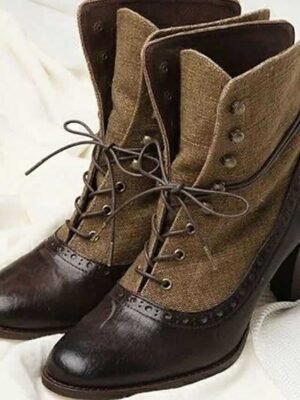 Victorian Lace-Up Vintage Brogue Ankle Faux Leather Boots - Image 1