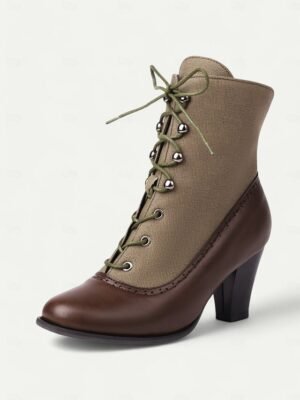 Victorian Lace-Up Vintage Brogue Ankle Faux Leather Boots - Image 2