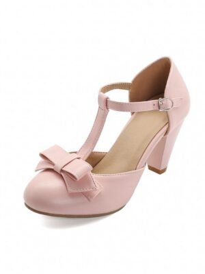 Vintage 1950s Mint Green Bow T-Strap Chunky Mid-Heel Pumps - Image 3