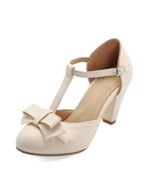 Vintage 1950s Mint Green Bow T-Strap Chunky Mid-Heel Pumps - Image 5