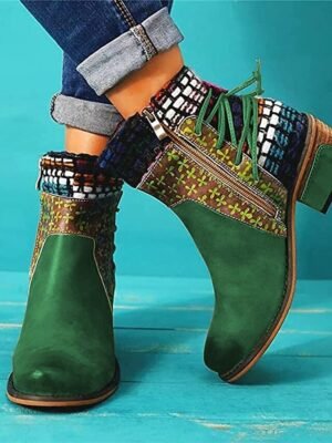 Vintage Boho Chic Colour Block Round Toe Ankle Boots - Image 1