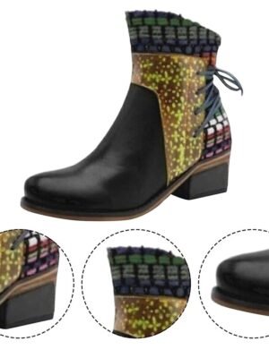 Vintage Boho Chic Colour Block Round Toe Ankle Boots - Image 11