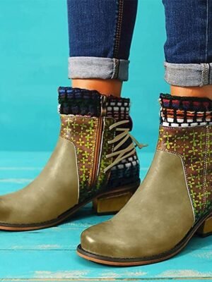 Vintage Boho Chic Colour Block Round Toe Ankle Boots - Image 13