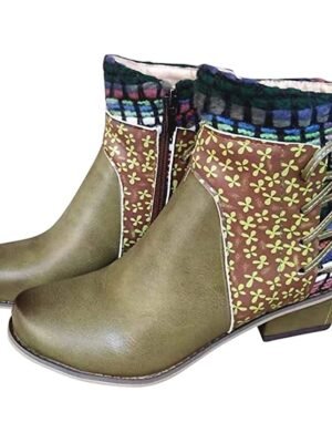 Vintage Boho Chic Colour Block Round Toe Ankle Boots - Image 14