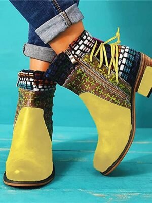 Vintage Boho Chic Colour Block Round Toe Ankle Boots - Image 16