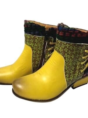 Vintage Boho Chic Colour Block Round Toe Ankle Boots - Image 18