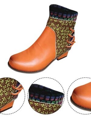 Vintage Boho Chic Colour Block Round Toe Ankle Boots - Image 23