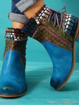 Vintage Boho Chic Colour Block Round Toe Ankle Boots - Image 3
