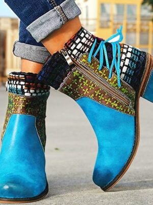 Vintage Boho Chic Colour Block Round Toe Ankle Boots - Image 6