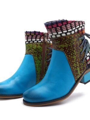 Vintage Boho Chic Colour Block Round Toe Ankle Boots - Image 7