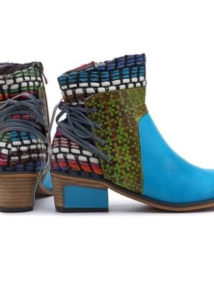 Vintage Boho Chic Colour Block Round Toe Ankle Boots - Image 8