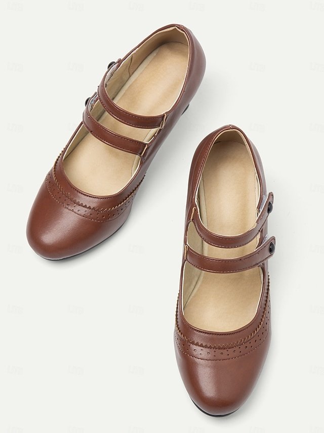 Vintage Brown Brogue Mary Jane Mid Heel Shoes - Image 4