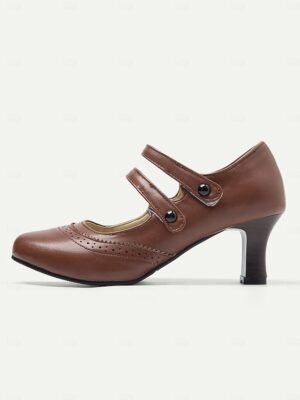 Vintage Brown Brogue Mary Jane Mid Heel Shoes - Image 5