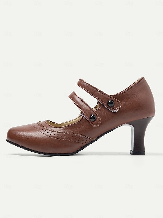 Vintage Brown Brogue Mary Jane Mid Heel Shoes - Image 5