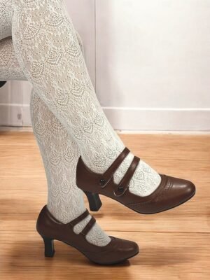 Vintage Brown Brogue Mary Jane Mid Heel Shoes - Image 7