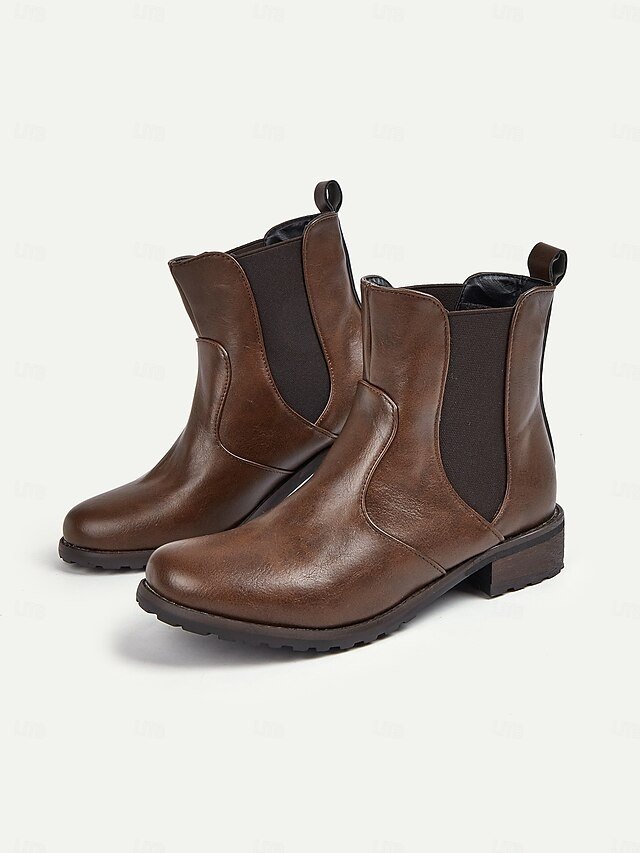 Vintage Casual Faux Leather Round Toe Ankle Chelsea Boots - Image 2