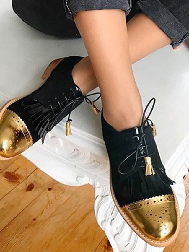 Vintage Casual Lace-Up Colour Block Round Toe Fringe & Tassel Oxford Shoes - Image 1