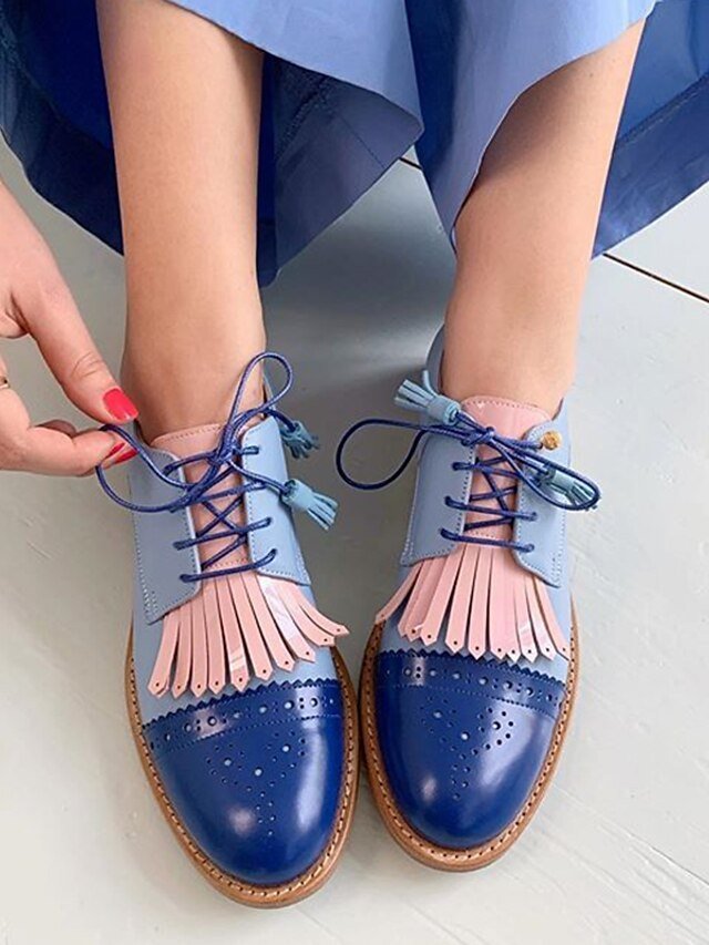 Vintage Casual Lace-Up Colour Block Round Toe Fringe & Tassel Oxford Shoes - Image 2