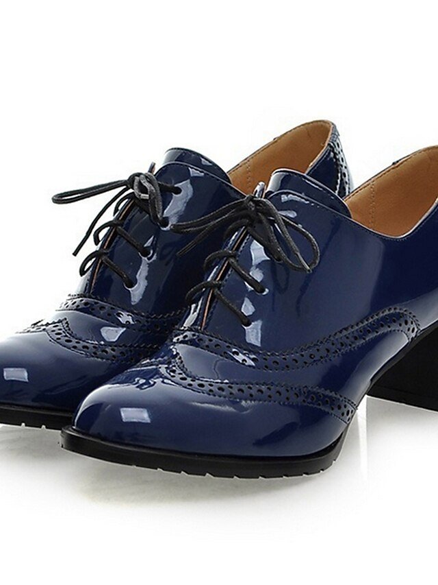 Vintage Chunky Heel Patent Leather Lace-Up Oxford Shoes - Image 2