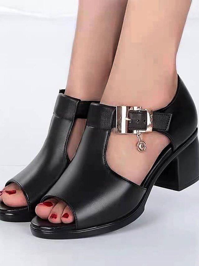 Vintage Classic Chunky Heel Peep Toe Ankle Strap Sandals - Image 1