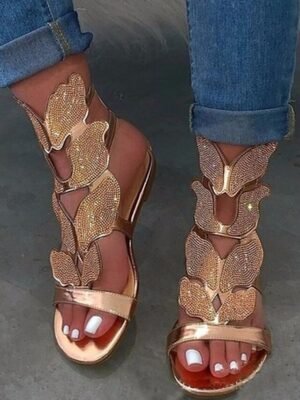 Vintage Classic Rhinestone Flat Open Toe Sandals - Image 2