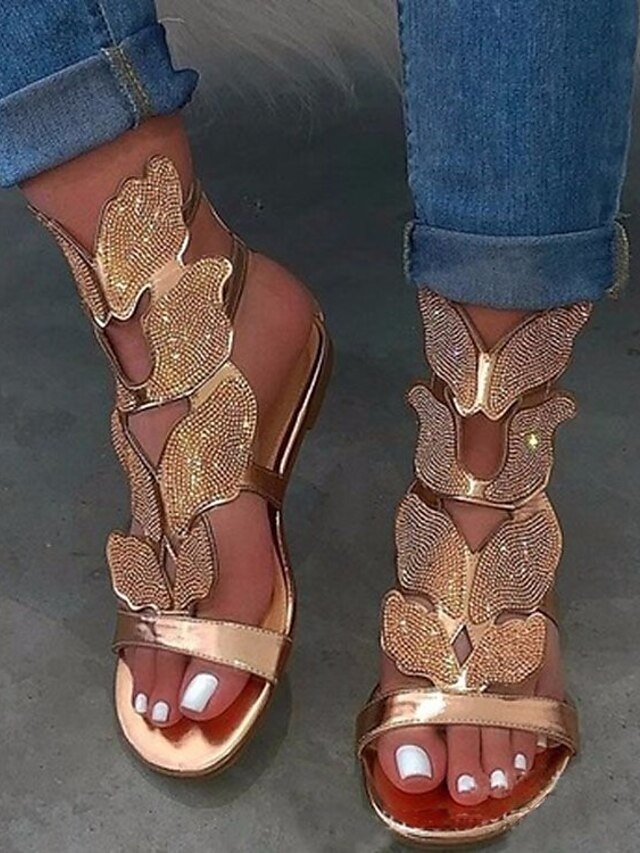 Vintage Classic Rhinestone Flat Open Toe Sandals - Image 2