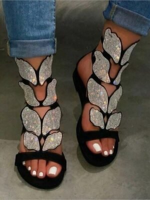Vintage Classic Rhinestone Flat Open Toe Sandals - Image 3