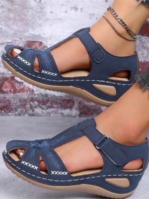 Vintage Comfort Hollow Velcro Summer Sandals - Image 10