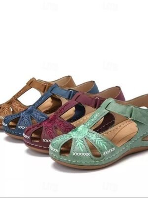 Vintage Comfort Hollow Velcro Summer Sandals - Image 9